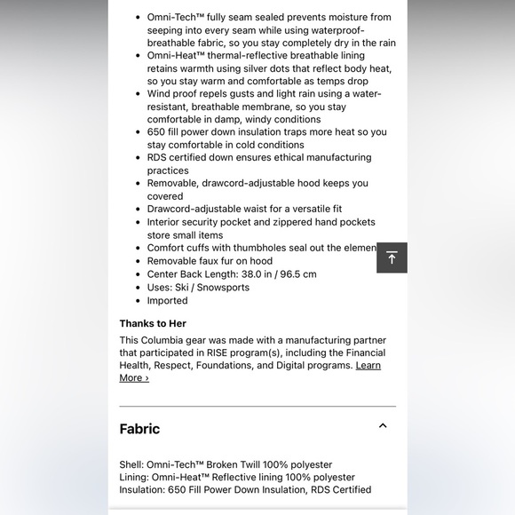 Columbia women’s Apres Arson ll winter long down Omni-Tech Jacket - Picture 13 of 16